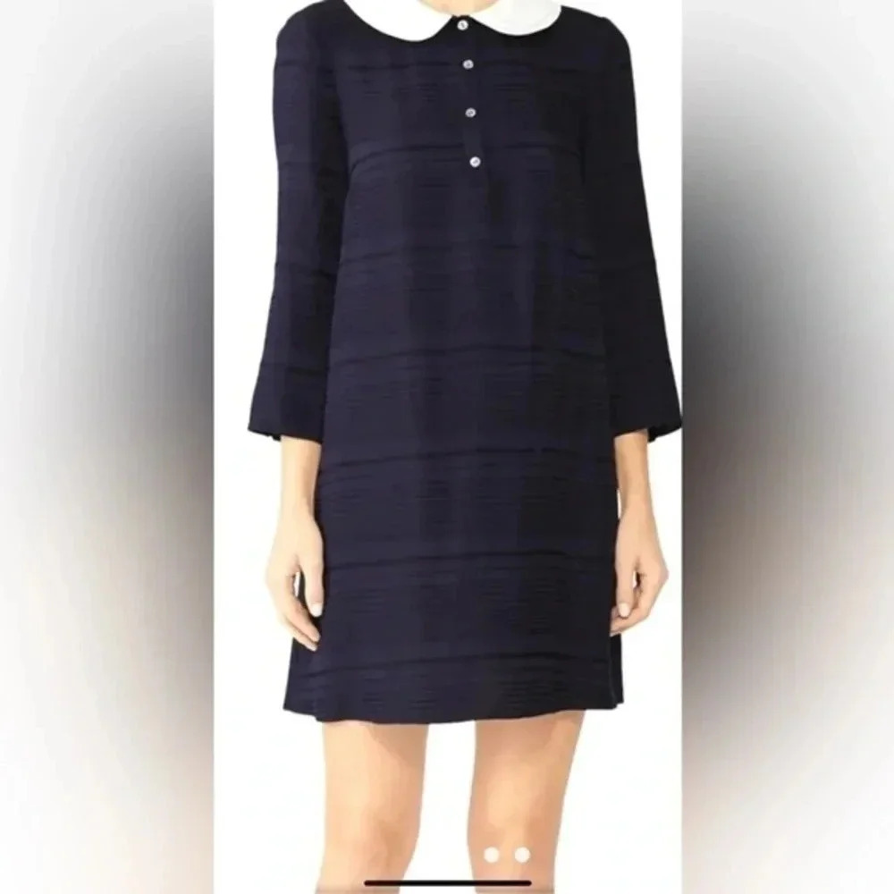 Vintage Becken Gem Double Collar Navy Blue Mini Shift Dress Size 4 Small S